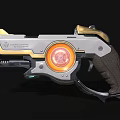 Futuristic Chronos Armaments Weapon With Gold Silver Finish And Red Glowing Core