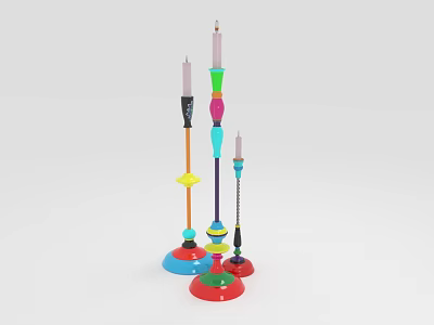 Modern Three Colorful Candle Lamps With Different Heights Colorful Decorative Columns And Blue Red Bases 3d model