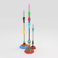 Modern Three Colorful Candle Lamps With Different Heights Colorful Decorative Columns And Blue Red Bases