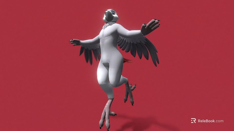 Game and Movie Character With White Body Dark Wings in Dynamic Pose on Red Background 3d model 