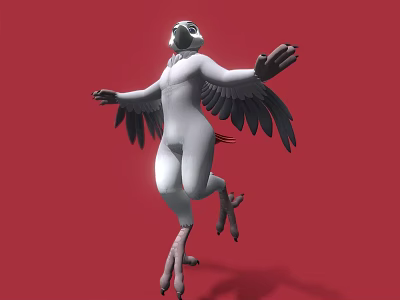 Game and Movie Character With White Body Dark Wings in Dynamic Pose on Red Background 3d model
