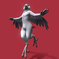 Game and Movie Character With White Body Dark Wings in Dynamic Pose on Red Background