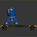 Blue Robot Game Movie Character With Number 8 Mechanical Design On Metal Platform Sci Fi Style