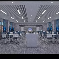 Aerial View Of Dining Interior Space With U Shaped Round Tables Orange Chairs And Window Layout
