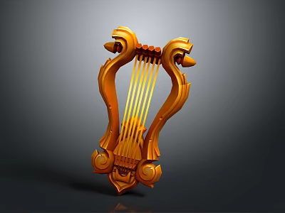 Golden Harp Shaped Household Decorative Item With Intricate Carved Design 3d model