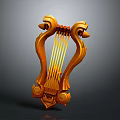 Golden Harp Shaped Household Decorative Item With Intricate Carved Design