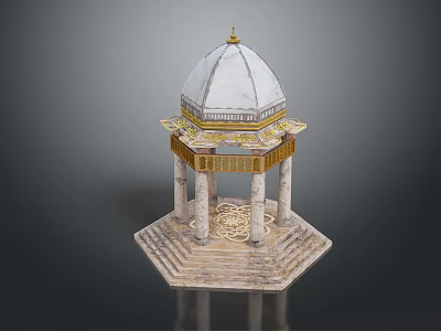 Decorative Gazebo Model With White Dome Golden Columns And Intricate Hexagonal Base 3d model