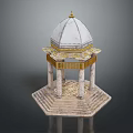 Decorative Gazebo Model With White Dome Golden Columns And Intricate Hexagonal Base