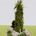 Climbing Green Vine Wrapping Around Structure With Stones Small Plants On Green Grass