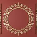Golden Carved Decorative Circular Frame With Symmetrical Patterns On Red Background 3d model