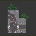 Miniature Crossroad Scene With Traffic Lights Pine Trees Bench Fire Hydrants And Zebra Crossing