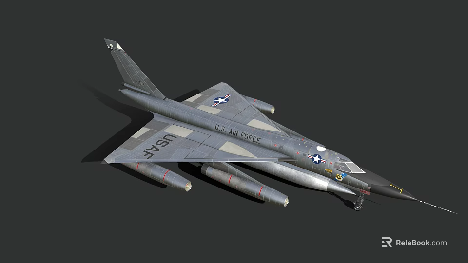 U.S. Air Force Gray Tactical Fighter Jet With Underwing Mounted Missiles 3d model