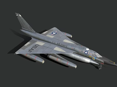 U.S. Air Force Gray Tactical Fighter Jet With Underwing Mounted Missiles 3d model