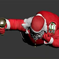 Elderly Man Dressed in Red Santa Suit Holding Bell and Carrying Bag