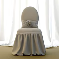 Elegant Beige Dining Chair With Tufted Back Bow Detail And Skirt Against White Curtains Background