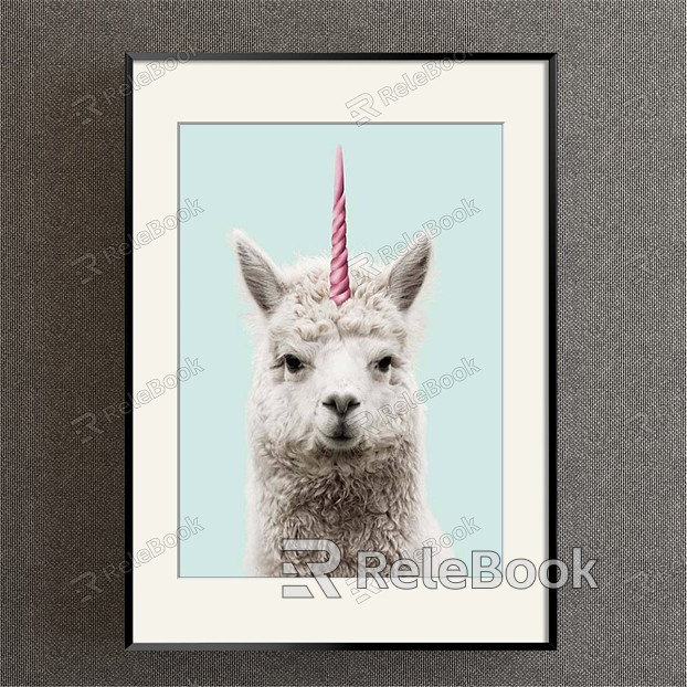 Modern Animal Painting Simple Grey Children's Room Animal Alpaca Decorative Painting model