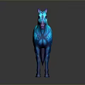 Vibrant Blue Horse With Blue And Purple Spots Standing On Gray Background