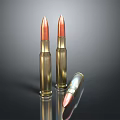 Three Military Bullets with Golden Casings Red Tips and Reflective Surface