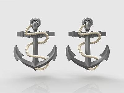 Anchor Shaped Gray Decorative Ornament Set With Beige Rope For Home Decor 3d model