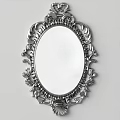 Ornate Silver Oval Mirror With Intricate Scrollwork Frame And Decorative Design 3d model