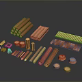 Various Natural Wooden Logs Planks Blocks and Stone Slabs for Construction Material