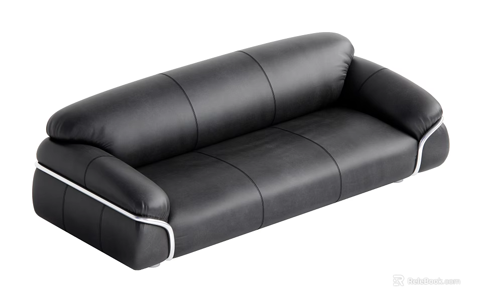Modern Black Leather Sectional Sofa With White Trim And Comfortable Design 3d model