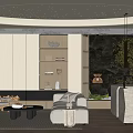Modern Home Theater Interior With Comfortable Seating Display Shelves And Starry Ceiling Design