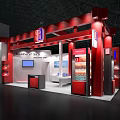 Modern Red And White Exhibition Booth With RedCross Store Branding Display Cabinets And Screen