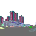 Modern Commercial Street With High Rise Buildings Retail Shops Outdoor Seating Pedestrians And Vehicles