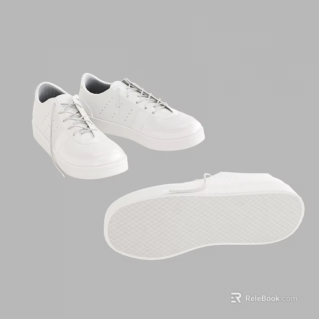 White Casual Lace Up Shoes With Flat Rubber Sole And Classic Minimalist Design 3d model 