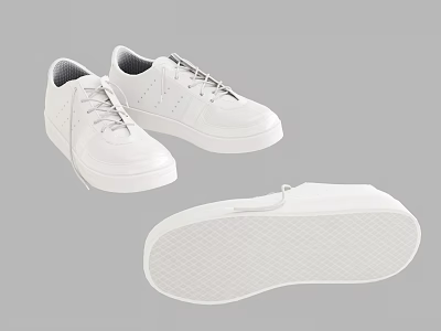 White Casual Lace Up Shoes With Flat Rubber Sole And Classic Minimalist Design 3d model