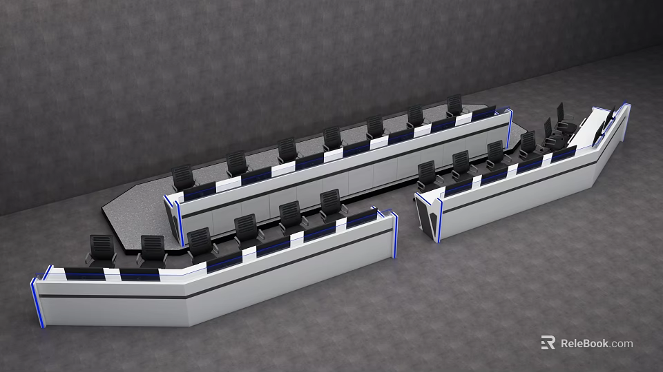 Ergonomic Monitoring Control Console With Multiple Workstations And Seating Arrangement 3d model 