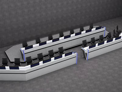 Ergonomic Monitoring Control Console With Multiple Workstations And Seating Arrangement 3d model