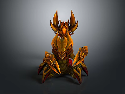 3D Rendered Mythical Fantasy Creature With Spiked Horns Sharp Claws And Orange Yellow Design 3d model