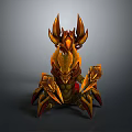 3D Rendered Mythical Fantasy Creature With Spiked Horns Sharp Claws And Orange Yellow Design