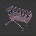 Metal Shopping Cart With Blue Handle And Storage Basket On Wheels
