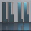 Modern Blue Swing Doors With Wooden Frame And Vertical Slats Design