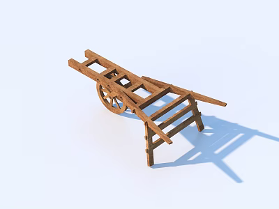 Wooden Handcart For Daily Household Use With Wheel And Frame Structure 3d model