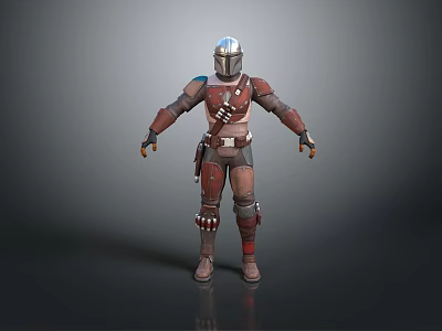 Futuristic Game Movie Character In Red Brown Armored Suit With Helmet And Gear 3d model