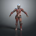 Futuristic Game Movie Character In Red Brown Armored Suit With Helmet And Gear