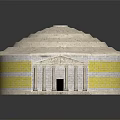 White Architectural Model With Circular Steps Columns And Golden Geometric Frieze