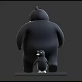3D Model of Black Bear and Two Penguins on Green Platform 3d model
