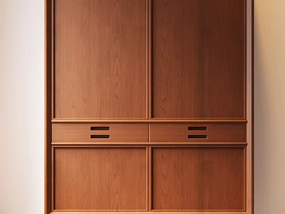 Modern Brown Wooden Wardrobe With Double Doors And Bottom Storage Drawers Design 3d model