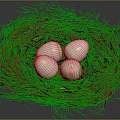 Bird Nest Made Of Straw Containing Four White Eggs On Dark Background