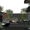 Modern Courtyard Garden With Outdoor Dining Area Bench Plants Lighting And Stone Pavement