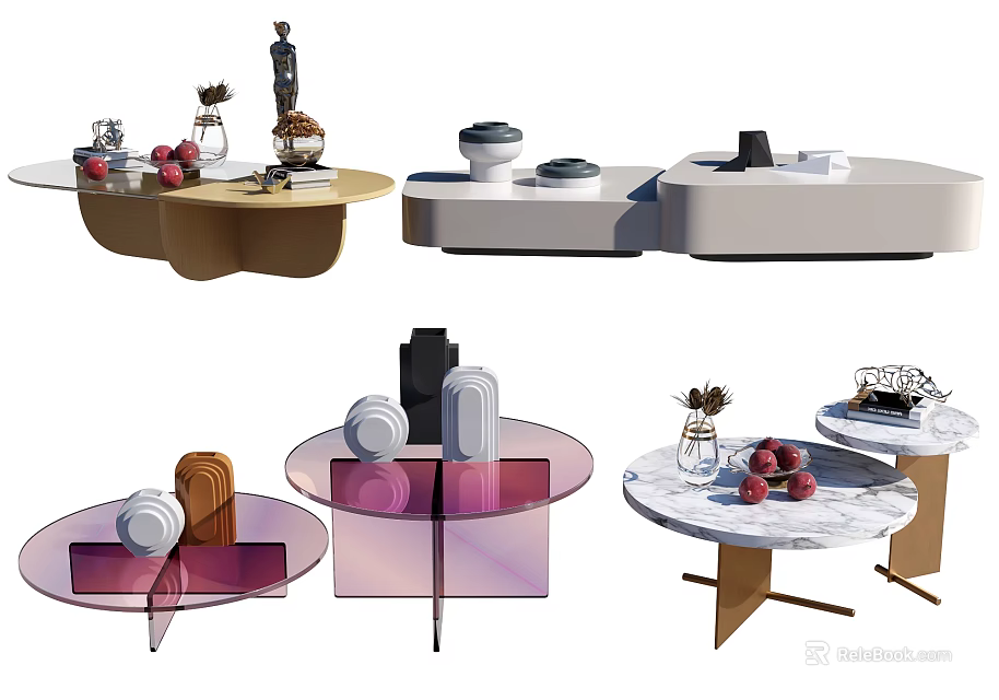 Modern Coffee Tables With Various Shapes Different Materials And Decorative Elements 3d model