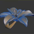 Golden Lily With Metallic Shiny Petals As Decorative Ornament On Dark Reflective Surface