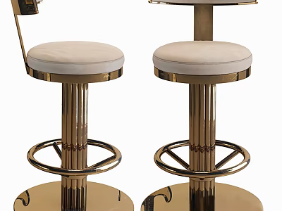 Modern Luxury Bar Stools With Golden Metal Frame And Beige Upholstered Seat 3d model