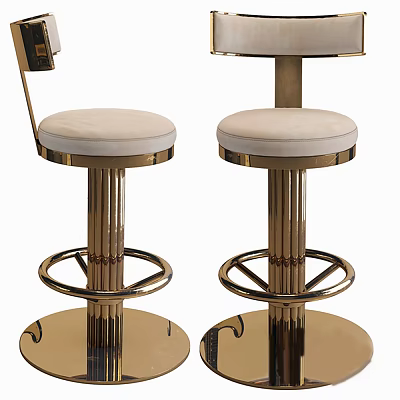 Modern Luxury Bar Stools With Golden Metal Frame And Beige Upholstered Seat 3d model
