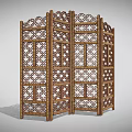 Classic Wooden Folding Screen With Intricate Carved Patterns And Decorative Panels